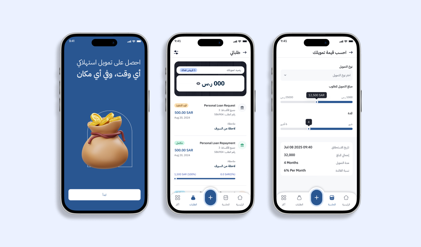 Work Detail-3 3 3 screen Muhlah is a Saudi Arabia based fintech company dedicated to providing instant and convenient microfinance solutions tailored to its customers' needs. Muhlah believes that access to financial resources should be quick and easy, empowering individuals and businesses to achieve their goals. Muhlah leverages technology to streamline the lending process, putting financial power in the hands of its users.